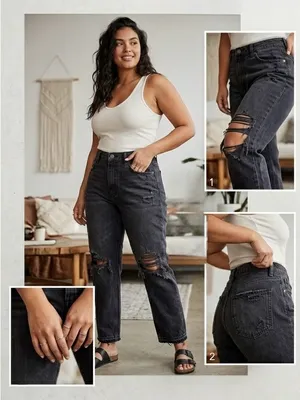 We The Free CRVY High Rise Distressed Straight Leg Jeans Wash Black 28 thumbnail 2