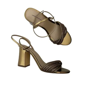 WHBM Crystal Embellished Strappy Heels Bronze Metallic Size 8 thumbnail 2