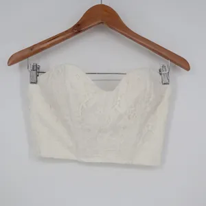 Off White Lace Bustier Crop Top Sweetheart Strapless Zip Back Small thumbnail 2