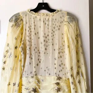 LoveShackFancy Dress Rina Silk Metallic Star Ruffle Mini Sunmer Sunflower 2 EUC thumbnail 8