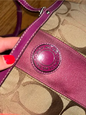 Coach Vintage Fuschia & Brown Signature Stripe Framed Carryall F19190 thumbnail 8