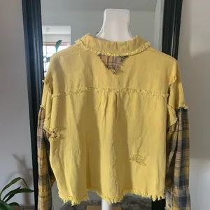 NEW POL Yellow & Plaid Distressed Jacket/Shirt thumbnail 3