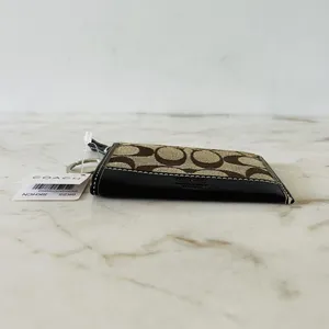 COACH Khaki Chestnut Signature Mini Skinny Cardholder Keychain Keyring Wallet thumbnail 3