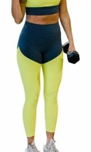 Zyia Active Leggings Womens 12 Neon Yellow Blue Parallel Luxe Hi-Rise 7/8 Yoga‎ thumbnail 1