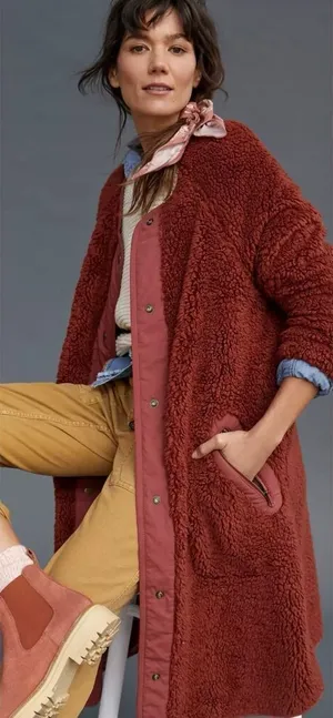 Anthropologie Margot Sherpa Reversible Zebra Print Red Coat Size Small thumbnail 1