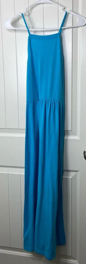 LOFT Lou & Grey women’s bright blue high neck crossed strap midi stretch dress‎ thumbnail 1
