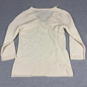 Claudia Nichole Sweater Womens M White Cashmere V Neck 3/4 Sleeve Knit Pullover thumbnail 6