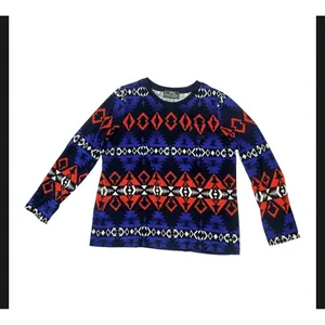 L-RL Ralph Lauren Active Aztec Shirt Women's Size M Blue Red Long Sleeve Top thumbnail 2