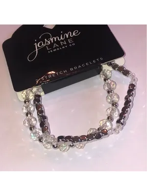 Jasmine Lane Silver Tone Clear AB Beaded Stretch Bracelets thumbnail 3