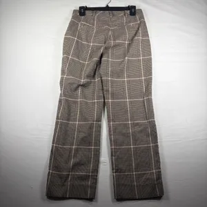 Abercrombie & Fitch Simone High Rise Ankle Flare Plaid Pants Tan Burgundy Size S thumbnail 3