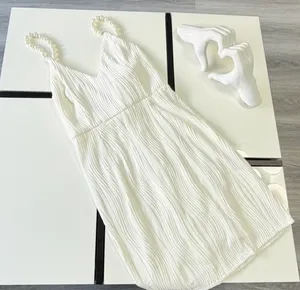 ✨ NWT RIHOAS White Textured Plissé Mini Dress w/ Pearl Straps (Size XS) 🤍 thumbnail 9