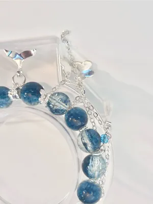 Hand Crafted Blue Beaded Charm Bracelet with Whale Tail And Butterfly Accents thumbnail 4