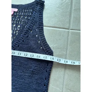 Lilly Pulitzer Vest Womens Medium Blue‎ Crochet Beachy Coastal Quiet Luxury thumbnail 6
