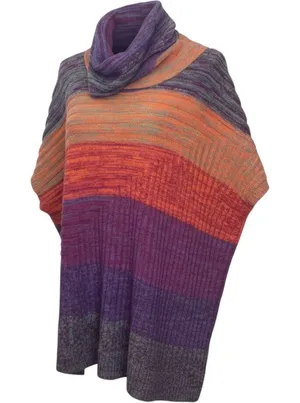 Multiples Women XL Poncho Cowl Neck Sweater Wool Blend Striped Purple Orange thumbnail 1