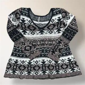 Free People S Brown Cream Alpaca‎ Wool Blend V Neck Pullover Sweater Boho Nordic thumbnail 4