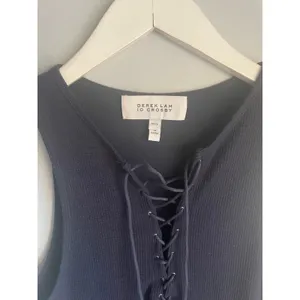 Derek Lam 10 Crosby Ribbed Tank Dress Black Laceup Witchy Midi Y2K XS Bodycon thumbnail 2