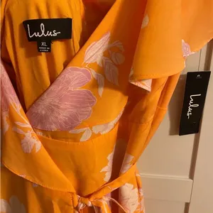Lulu's Size XL Garden of Joy Floral Ruffled Wrap Dress w/Asymmetrical Hem NWT thumbnail 3