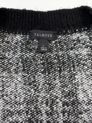 Talbots Black and White Plaid V-Neck Cardigan with Silver Buttons Size Large thumbnail 5