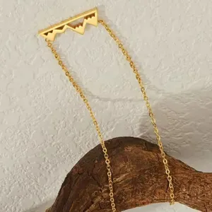 NEW Yellow Gold Plated Snowy Mountain Bar Pendant Necklace, 16-18”‎ thumbnail 15