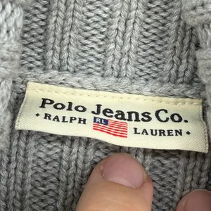Polo Jeans Co Ralph Lauren Grey Ribbed Turtleneck Sweater Cream‎ Stripe Preppy thumbnail 5