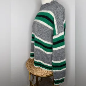 Urban Outfitters Sweater Knit Boyfriend Crewneck Gray Green Striped Fall cozy thumbnail 3