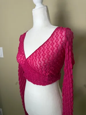 URBAN OUTFITTERS Sheer Stretch Lace Wrap Long Sleeve Top Size Small NEW thumbnail 2