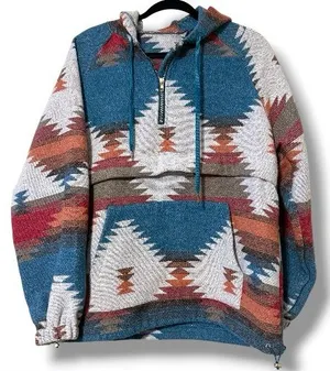 Fessceruna womens medium blue aztec half zip up hoodie sweatshirt oversized thumbnail 1