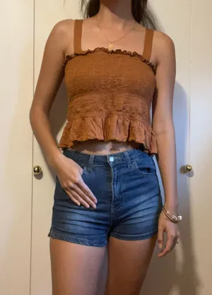 Smocked Crop Top Brown thumbnail 1