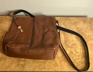 Fossil Brown Leather Crossbody Messenger Bag Key Charm Utility Pockets thumbnail 1