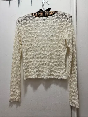 2000s Y2K Self Esteem Cream Lace Long-Sleeve Top Medium thumbnail 4