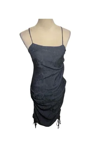 Lena Ruched Drawstring Slip Dress Navy Blue Floral Print Spaghetti Strap‎ Size S thumbnail 1