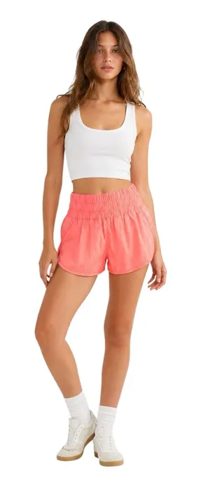 FP Movement The Way Home Shorts Neon Coral Smocked Waist Running Shorts Size S thumbnail 1