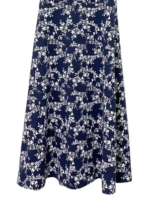 PACT Organic Cotton Fit Flare Midi Dress Size Large Navy Floral Shelf Bra Knit thumbnail 9
