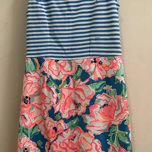 Lilly Pulitzer Lucky Charm Combo Blue Stripe Julianna Dress Medium TINY SPOT thumbnail 8