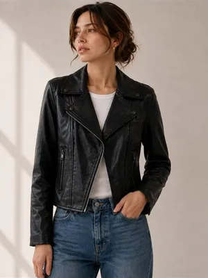 Classic Black faux Leather Jacket thumbnail 1