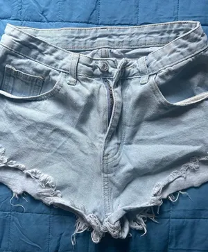 SheIn Light Blue Distressed Denim Shorts - Casual Summer Swim thumbnail 1