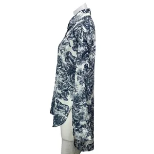 Commense Women's Blue White Long Sleeves Animal Print Button Down Shirt Top Sz S thumbnail 2