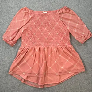 Cato Dusty Rose Off the Shoulder 3/4 Sleeve Blouse Women's Large Smocked thumbnail 1