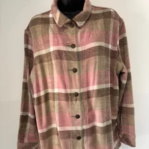 Allison Daley Women's Size 16 Plaid Shacket Button Front Shirt Jacket Pink Brown thumbnail 2