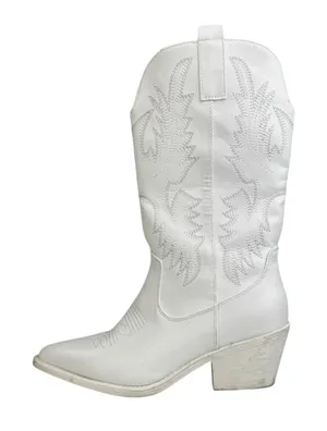 ILV Women's White Embroidered Pointed Toe Slip On Cowboy Western Boots Size 10 thumbnail 1