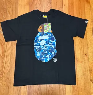 A (Bathing) blue camo Ape BAPE black T-Shirt L NWT thumbnail 1
