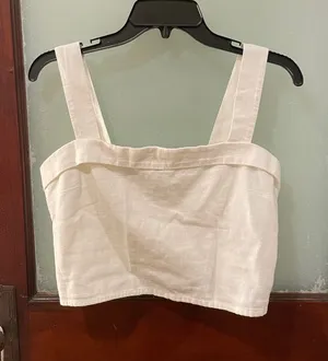 Abercrombie & Fitch Cream Square-Neck Linen Crop Top thumbnail 1