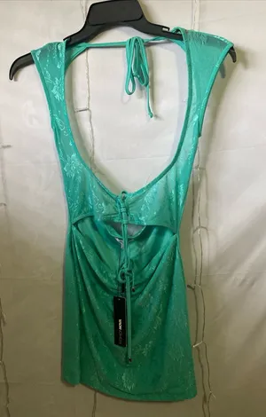 Aqua Green Halter Lace-Detail Mini Dress thumbnail 1