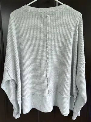 Like New Aerie Big Hug Waffle Knit L.A. Graphic Top Grey Oversized Small thumbnail 10