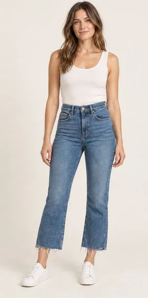 LOFT The Kick Crop Jeans Women 10/30 Blue Medium Wash Raw Hem High Rise Denim thumbnail 1