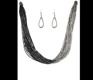 Paparazzi Flashy Fashion- Black and Silver Necklace thumbnail 2
