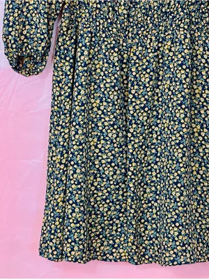 AUW Navy and Yellow Floral Square-Neck Midi Dress thumbnail 5