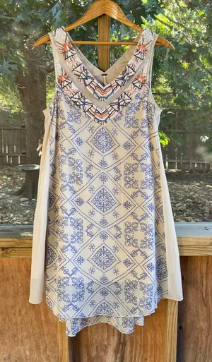 Free People Ancient Mystery Beaded Shift Dress In Tea Combo Size M thumbnail 1