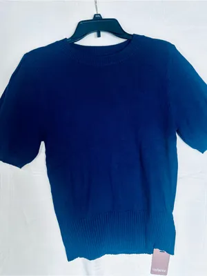Navy Short Sleeve Knit lightweight sweater size small. thumbnail 1