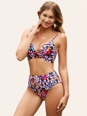 NWT Cupshe Leopard Print Wrap Bralette & High Waist Bikini Set sz M thumbnail 4